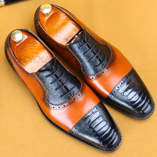 

dress shoes lacing genuine leather formal for men wedding business brogue oxford party black brown square head mens yq0f