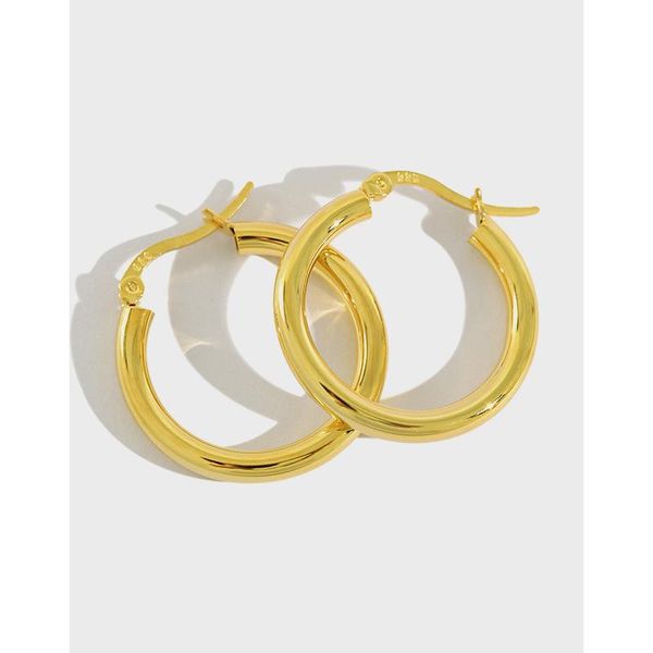 

hoop & huggie real 925 sterling silver large round earrings for women ins korean elegant earings ladies chunky statement fashion jewelry, Golden;silver