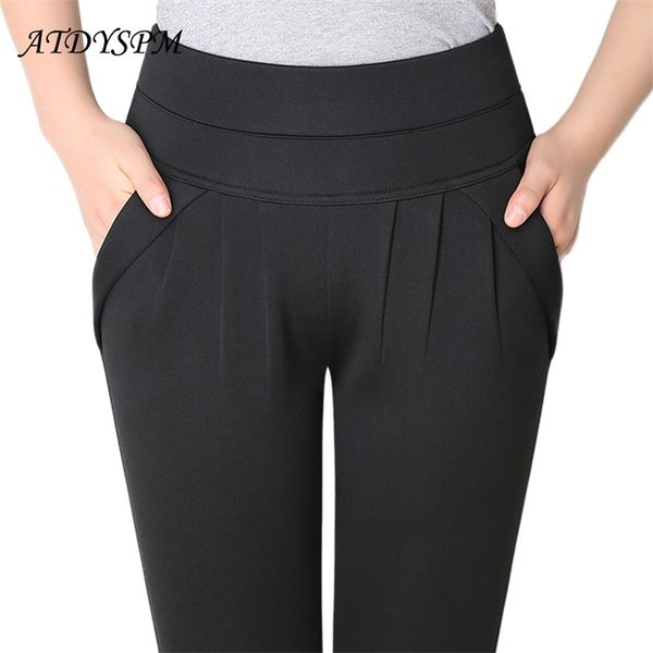 

plus size high waist pants for women stretch loose harem trousers elegant office lady pleated straight 211007, Black;white