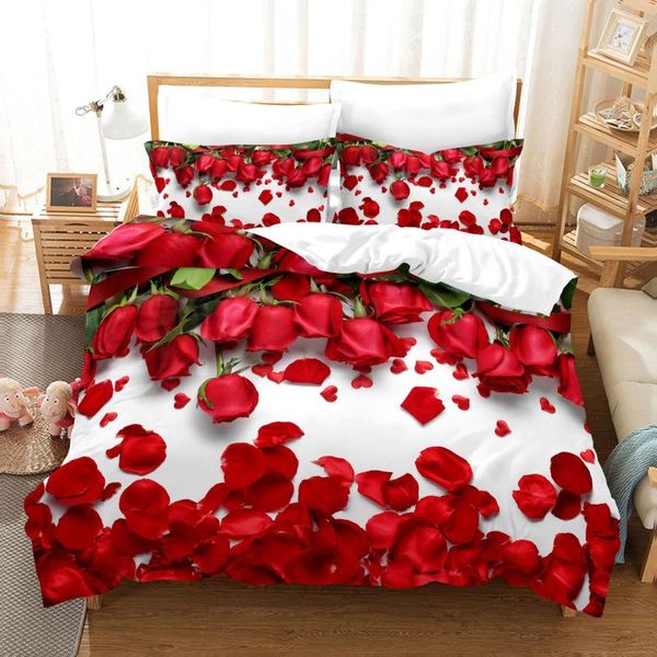 

bedding sets flower red rose set luxury comforter duvet covers pillowcases bed linen king  single size