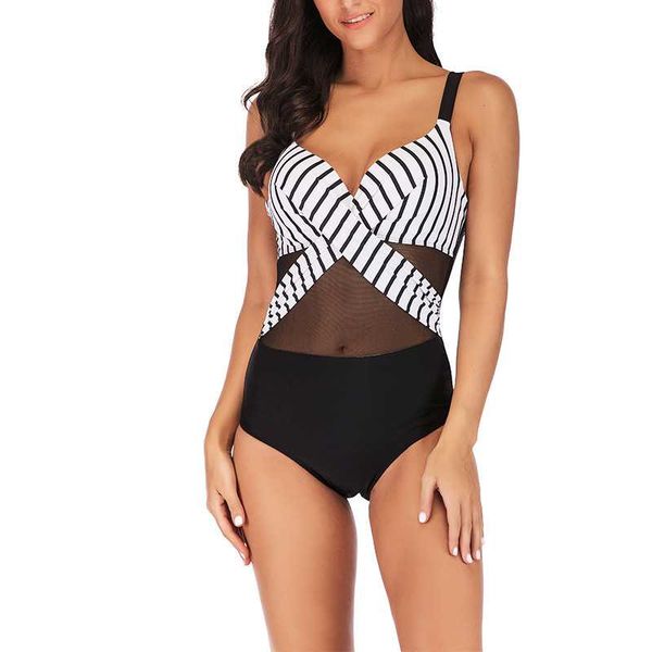 

one-piece suits bikini slim stripe hollow back large size swimsuit