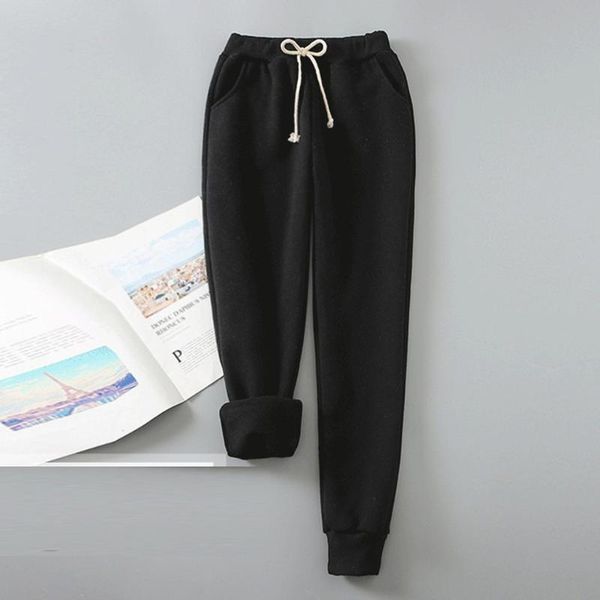 

women's pants fashion winter solid color fleece large size warm casual harun leggings women trousers & capris, Black;white
