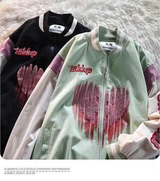 

women's jackets baseball uniform vintage letter embroidery long-sleeved jacket streetwear harajuku loose couple clothing punk zip-up ou, Black;brown
