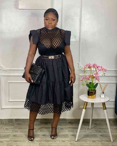 

Womens Short Sleeve Round Neck Fashion Sexy Commuter Lining Skirt Loose Large Dress, Black;gray