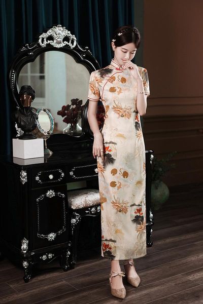 

ethnic clothing chinese style vintage mandarin collar cheongsam retro long slim qipao womens party evening dress vestidos, Red