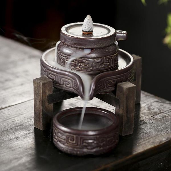 

fragrance lamps ceramic grinding stone incense burner backflow smoke waterfall censer decoractive holder meditation home decor