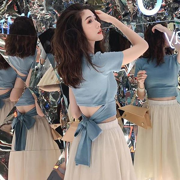 

summer bow o neck womens t shirt casual short sleeve cotton, White