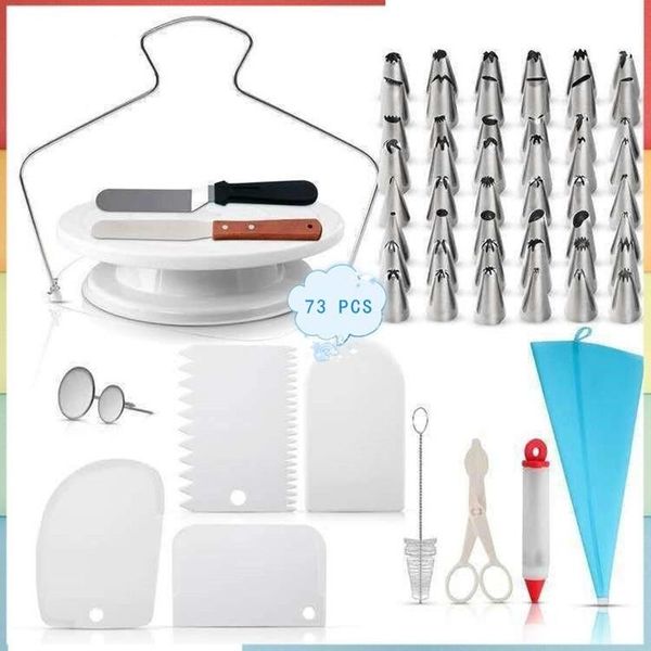 

/set professional cake decorating stainless pastry nozzles turntable confectionery bag baking cakes tools set &