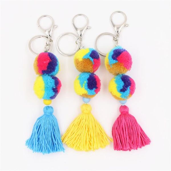 

colorful beads pompom pendant car keychains bohemian accessories for women bag boho tassel keyring, Silver