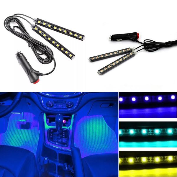 

interior&external lights multicolor car 9 led 2 in1 interior atmosphere dash floor foot strip cigarette lighter adapter decorative lamp