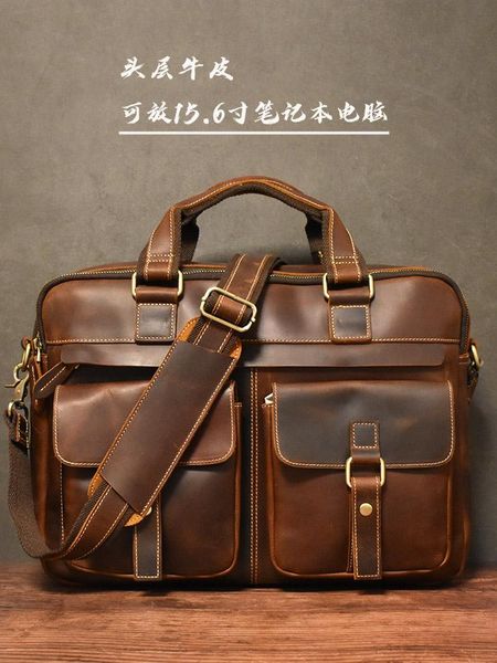 

vintage handmade crazy horse leather 15.6" lapbriefcase briefcases