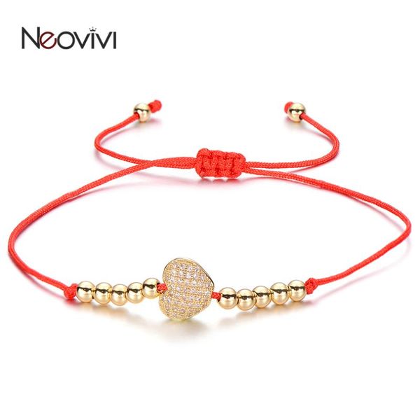 

charm bracelets neovivi romantic heart bracelet cz micro pave white zircon bead red black rope metal beads string women jewelry, Golden;silver