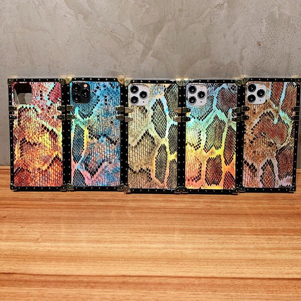 

bright skin snakeskin pattern luxury designer show box phone cases for iphone 12 11 pro promax x xs xsmax 7 8 plus samsung note20 s21 a51 a7