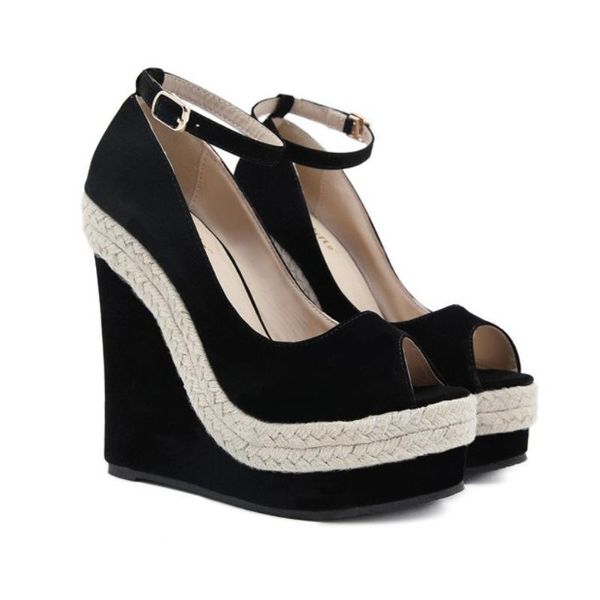 

sandals summer black fish mouth slope heel women's fashion outdoor non-slip super high platform 2021