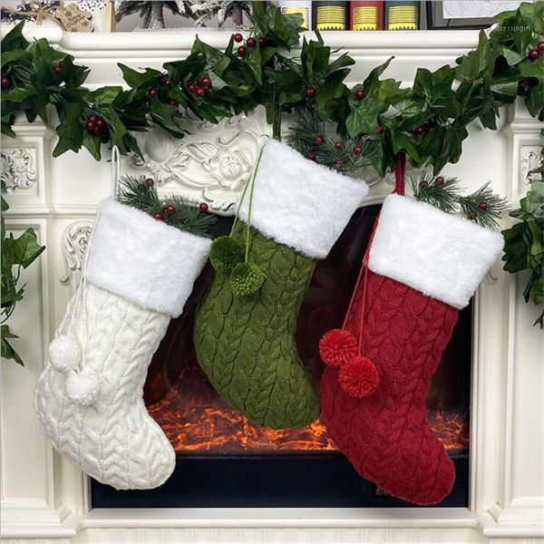

christmas decorations 40*18cm stockings knitting xmas gift candy bag noel for home navidad sock tree decor