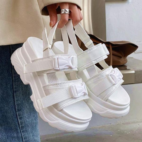 

sandals vogue summer high heel women buckle design height increasing ladies platform shoes vacation beach girls slides, Black