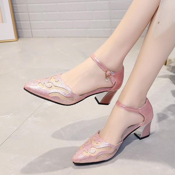 

dress shoes 2021 ladies belt pointed-toe shiny square heel non-slip personalized pattern comfortable shopping women's u22-14, Black