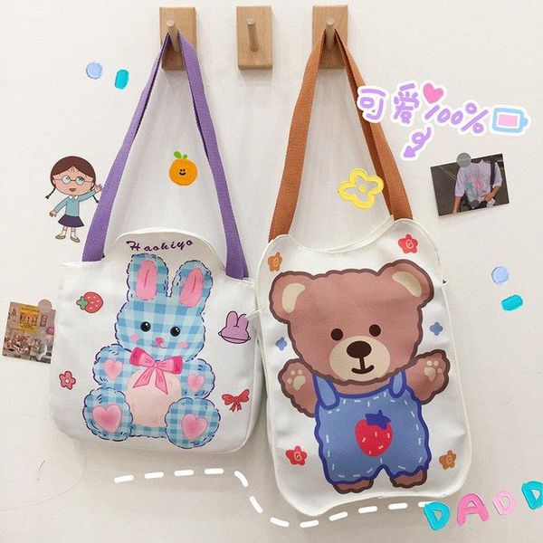 

evening bags japanese lovely girls shoulder bag canvas for women cartoon bear& print handbag book shopper bolsa feminina sac
