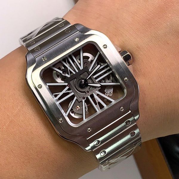 

hollow series mens watch automatic mechanical watches sapphire 39.8mm fashion wristwatches double folding clasp montre de luxe, Slivery;brown