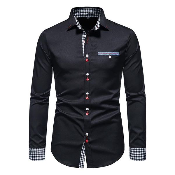 

men's casual shirts men plaid dress shirt fashion smart long sleeve cotton slim collared blusas masculinas, White;black