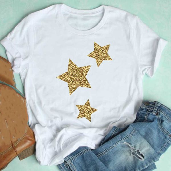 Женщины с коротким рукавом звезда геометрические милые 90-х годов женская тенденция весна летняя одежда печать футболка женское тройник сверху графическая футболка x0527