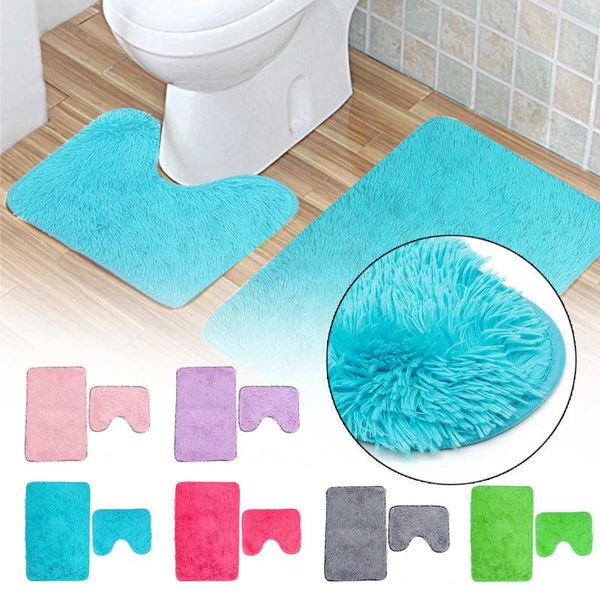 

bath mats shaggy anti-slip toilet set coral fleece absorbent bathroom carpet pedestal rug tapis salle de bain
