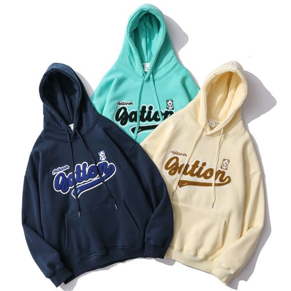 

men's hoodies & sweatshirts winter men's hoodie, wool flocking embroidered with harajuku street, Black