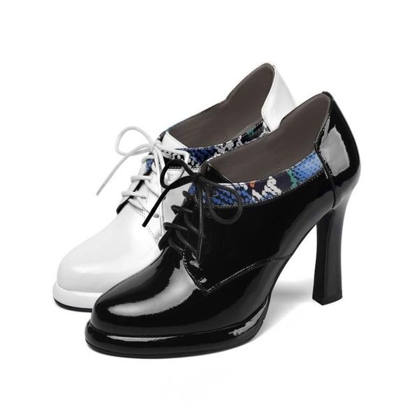 

dress shoes women's sandals high-quality calfskin platform lace up pumps wedding women retro elegant, Black