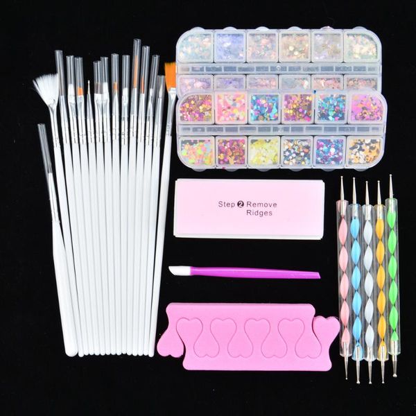 

nail art kits manicure set brush embossing pen polishing block twelve grid glitter sequins jewelry