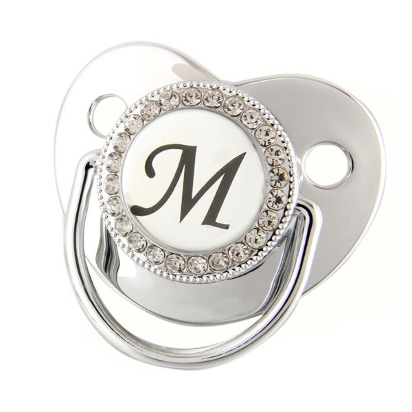 

name initial letters silver baby pacifier silicone infant nipple bling born dummy bpa soother pacifiers#