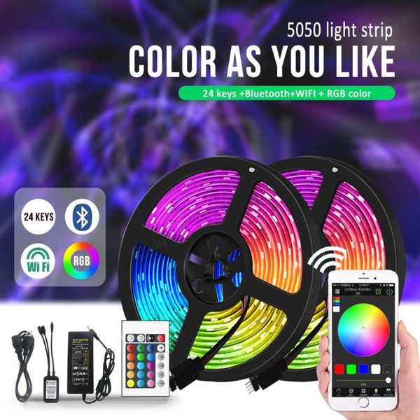 

strips 5m 10m 15m wifi led strip light rgb waterproof smd 2835 dc12v string flexible ribbon contoller+adapter plug