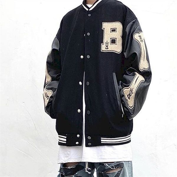 

high street men's jacket spring autumn national fashion hip-hop woolen vintage baseball loose coat 211214, Black;brown