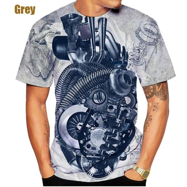 

men's t-shirts motor heavy metal mechanical engine skull retro art 3d print t-shirt, White;black