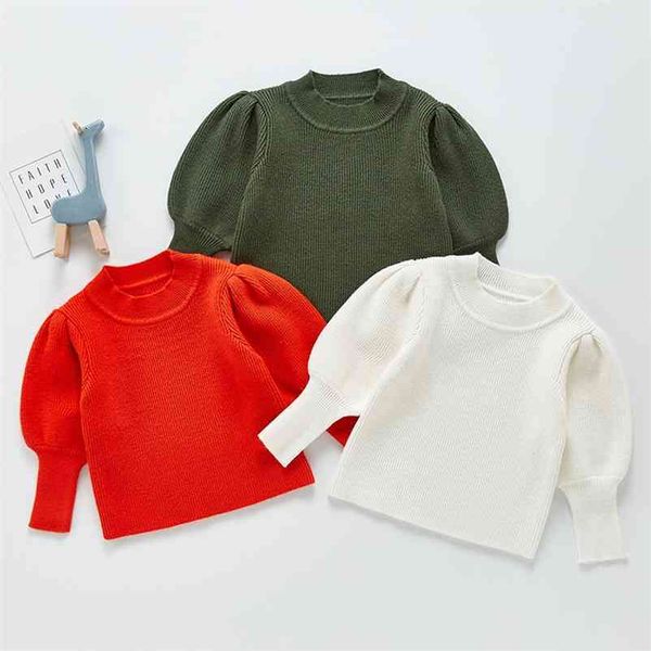 

baby girls kids sweater spring autumn long sleeve knitted puff s 210521, Blue