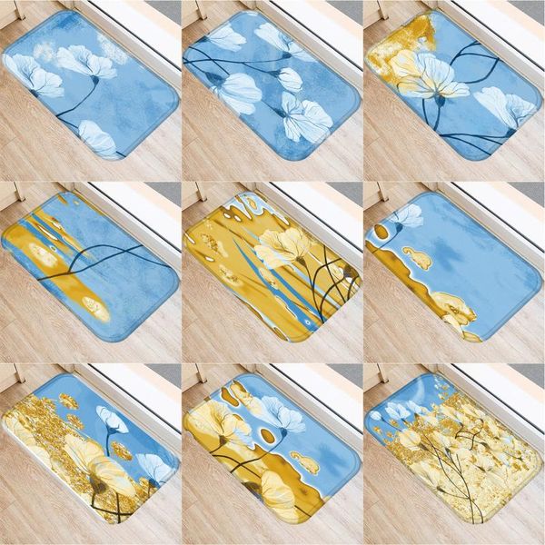 

carpets 1 pcs golden blue flower pattern anti-slip carpet door mats doormats outdoor kitchen living room floor mat rug
