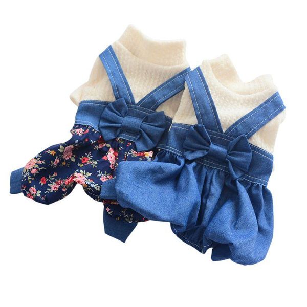 

dog apparel with bloom pants clothes puppy cat denim jumpsuit pet comfortable breathable blue trousers supplies