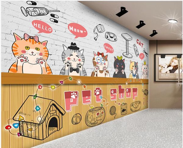 

3d wallpaper custom p mural cute cat personality wooden board pet shop tooling home decor 3d wall murals wallpaper for walls 3 d in the livi