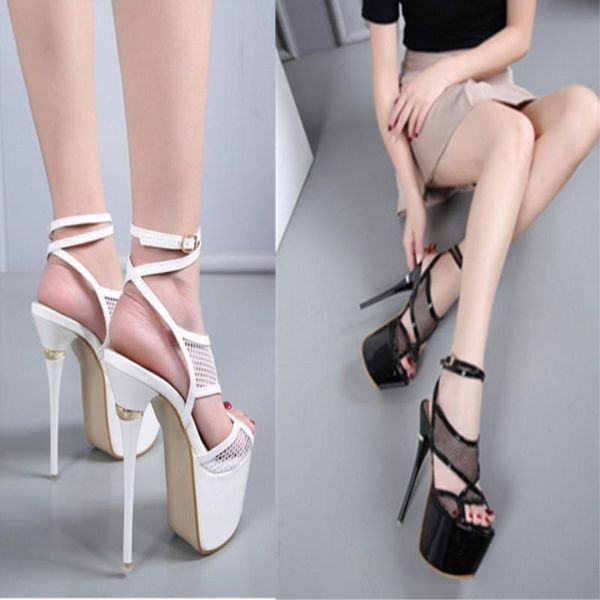 

night women's shoes 17cm super high heel 16cm heels hollow mesh stage sandals white, Black