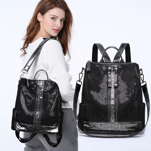 

outdoor bags 2021 female backpack fashion leather korean bag large capacity travel student school
