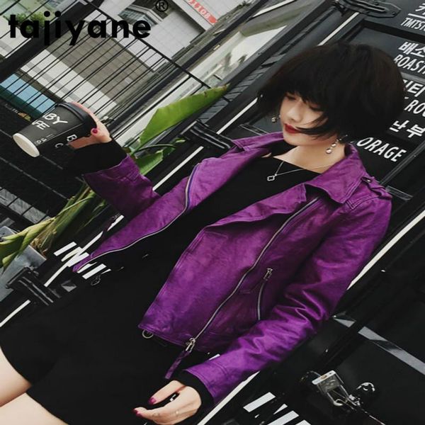 

women's leather & faux tajiyane jacket women clothes coats and jackets motos sheepskin coat real genuine wpy545, Black