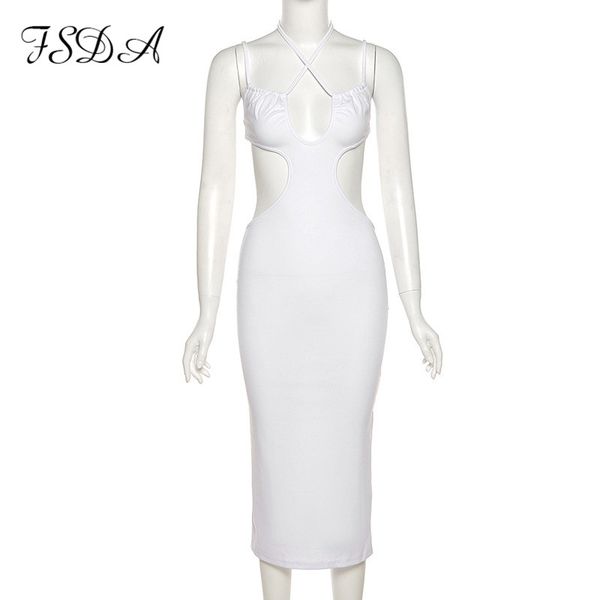 

hollow out bodycon dress women backless sleeveless 2021 summer y2k beach party halter neck fashion midi dresses whitehigh quality, Black;gray