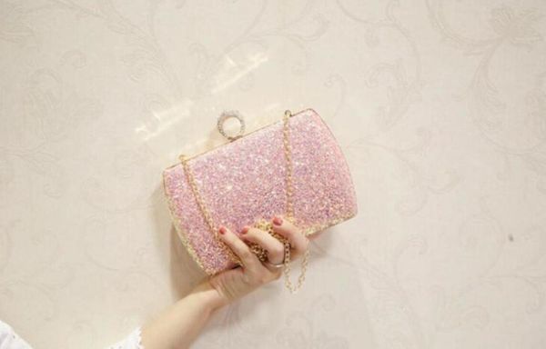 

2022 new fashion pink sequined scrub clutch women's evening bags clutches gold wedding purse female handbag 03