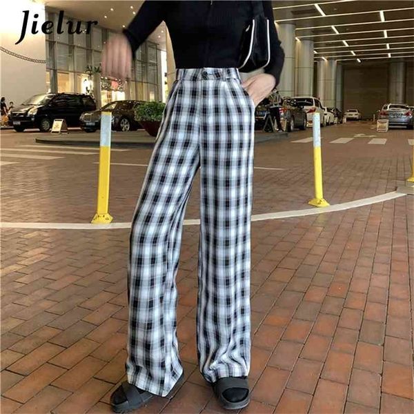 

plaid pants autumn loose trousers women chic slim pantalon korean high waist pockets femme roupas s-l 210426, Black;white