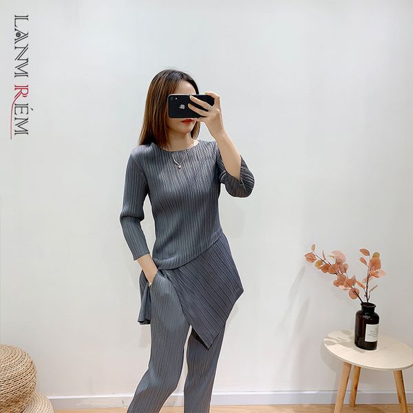 

elegant suit women's spring summer irregular blouse plus elastic pants two piece set female casual clothes 2d1128 210507, White