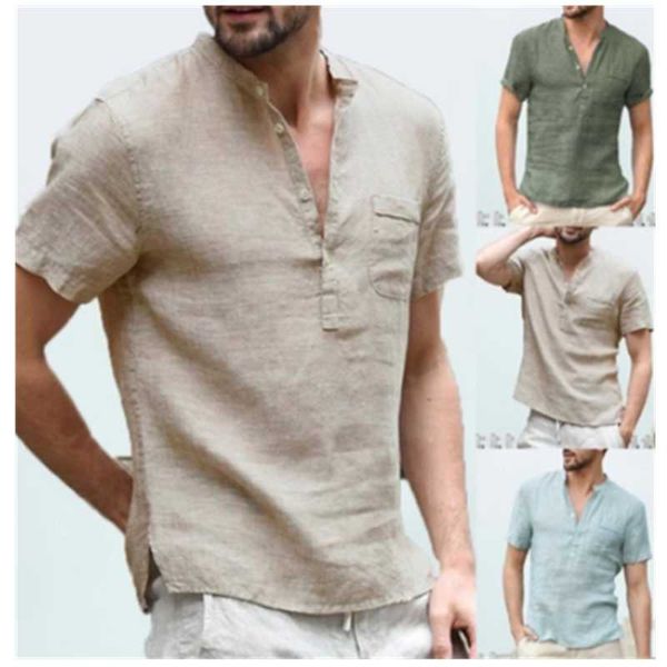 

men's casual shirts 2021 mens spring summer shirt short sleeve cotton linen men loose collar button silk chemise homme, White;black