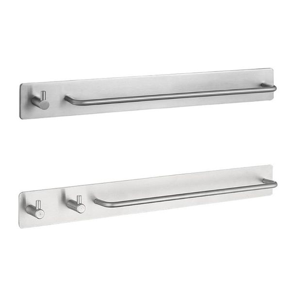 

self-adhesive brushed finish stainless steel towel bar rack with hook bathroom hand bath holder storage organizer racks