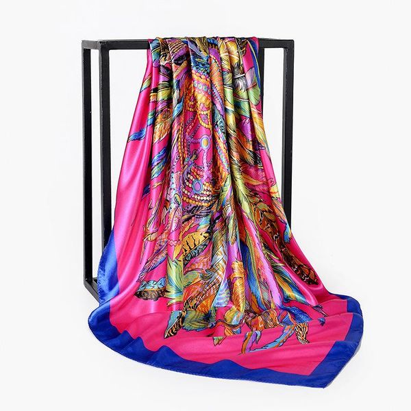 

scarves 2021 90*90cm kerchief style scarf printed women silk soft headscarf chiffon hijab blanket, Blue;gray