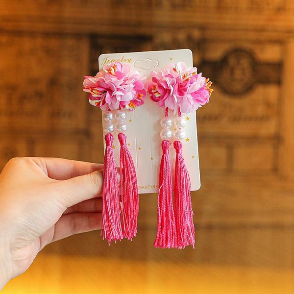 

hair accessories a pair of antique hanfu children's little girl flower ball fringed hairpin side clip accessory, Slivery;white