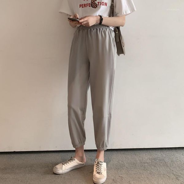 

women's pants & capris women fashion solid high waist loose harem pant trousers casual cargo spliced streetwear, Black;white
