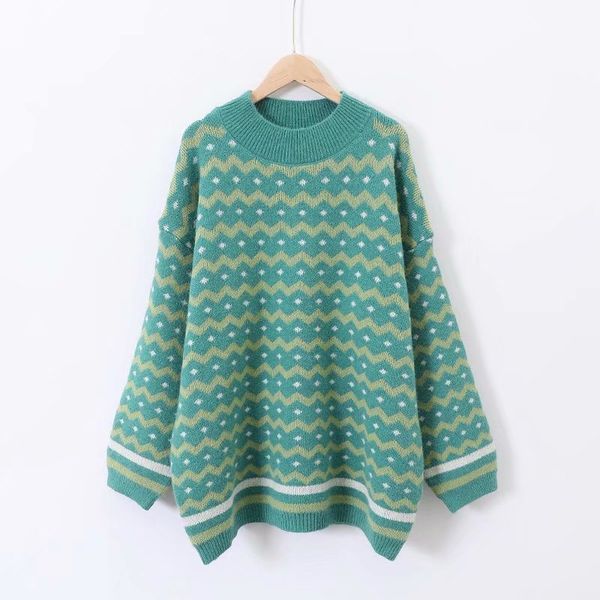 

h.sa winter oversize striped sweater and jumpers thick warm green sweaters geomertric pull femme nouveaute 210417, White;black